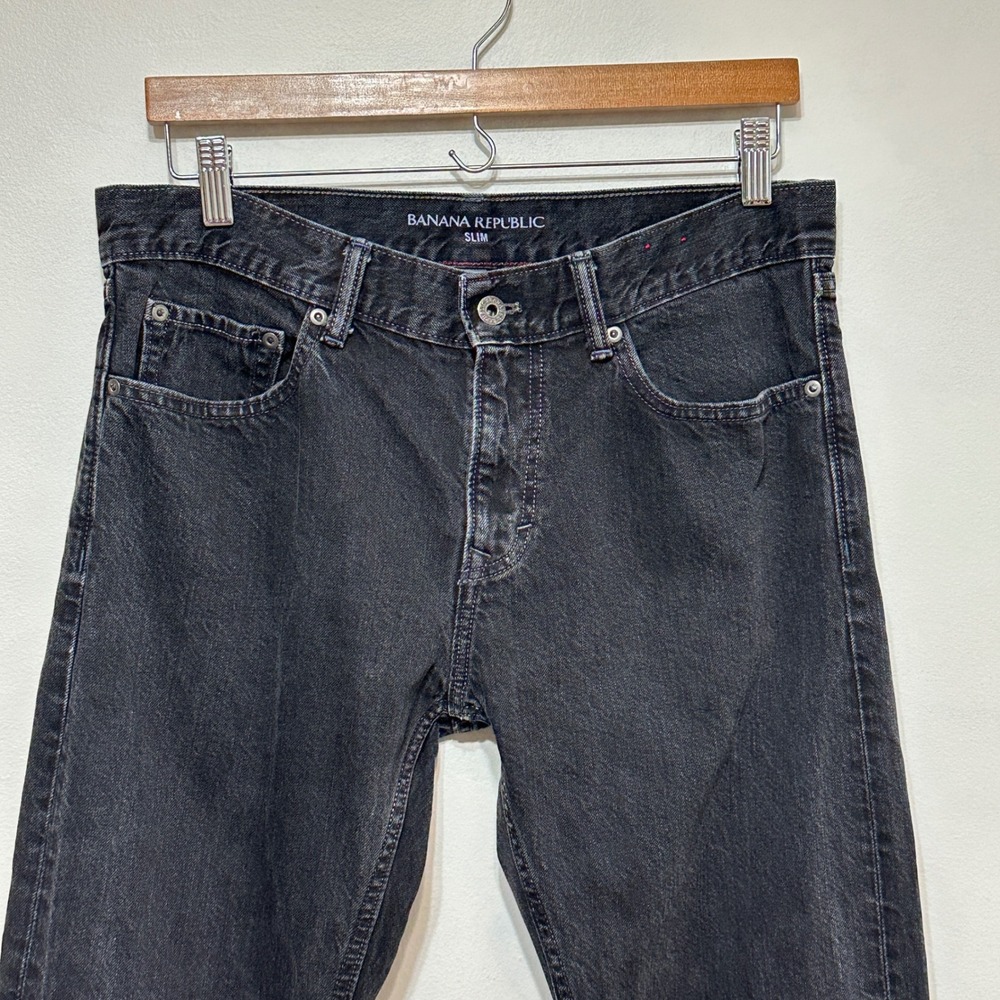 Banana Republic Slim Fit Jeans Mens 32x30 Black Denim Faded Casual Pants Grunge - Picture 2 of 9